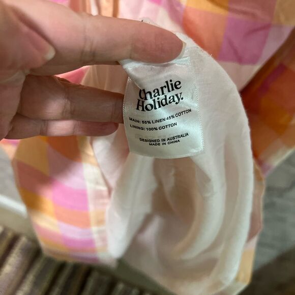 CHARLIE HOLIDAY Madonna Check Linen/Cotton Dress Size 6 - Picture 7 of 10